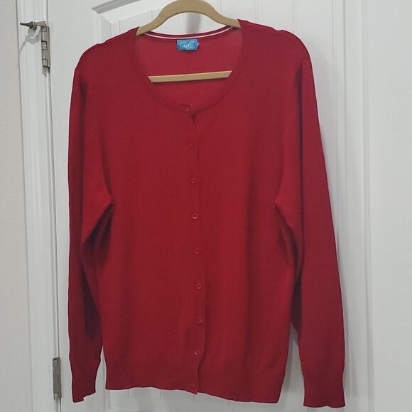 Cielo Deep Red Button Up Women’s Cardigan Sweater, Size 2XL - Picture 1 of 5
